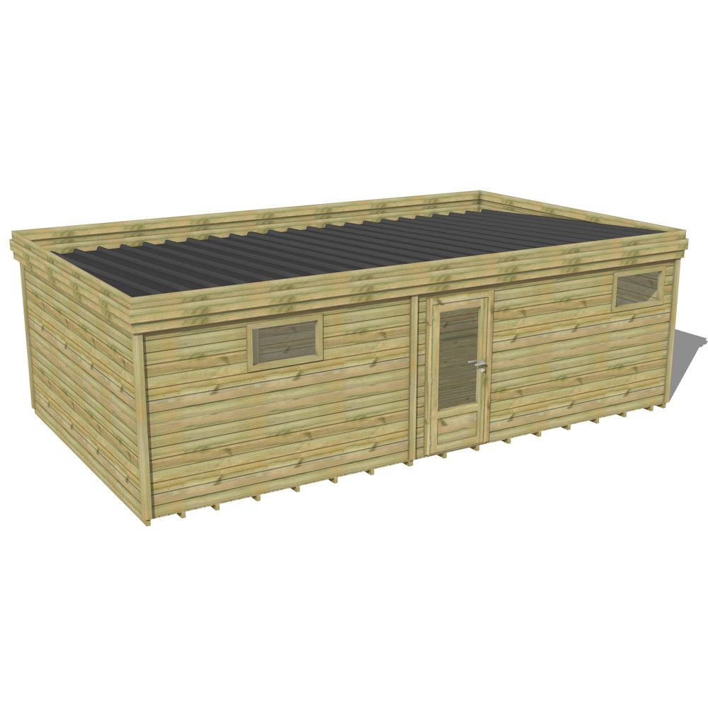 Abri de jardin bois pin traité autoclave 27mm - 7,695x4,34m / 33m2 - bac acier - plancher bois