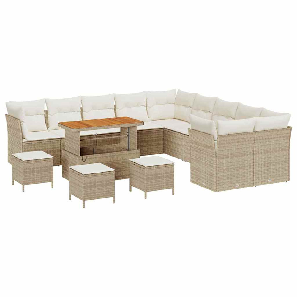 Ensemble de canapé de jardin 14 pcs beige polyrotin