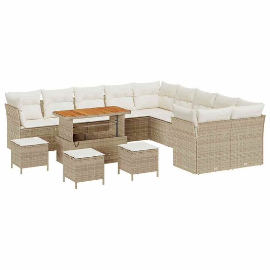 Ensemble de canapé de jardin 14 pcs beige polyrotin