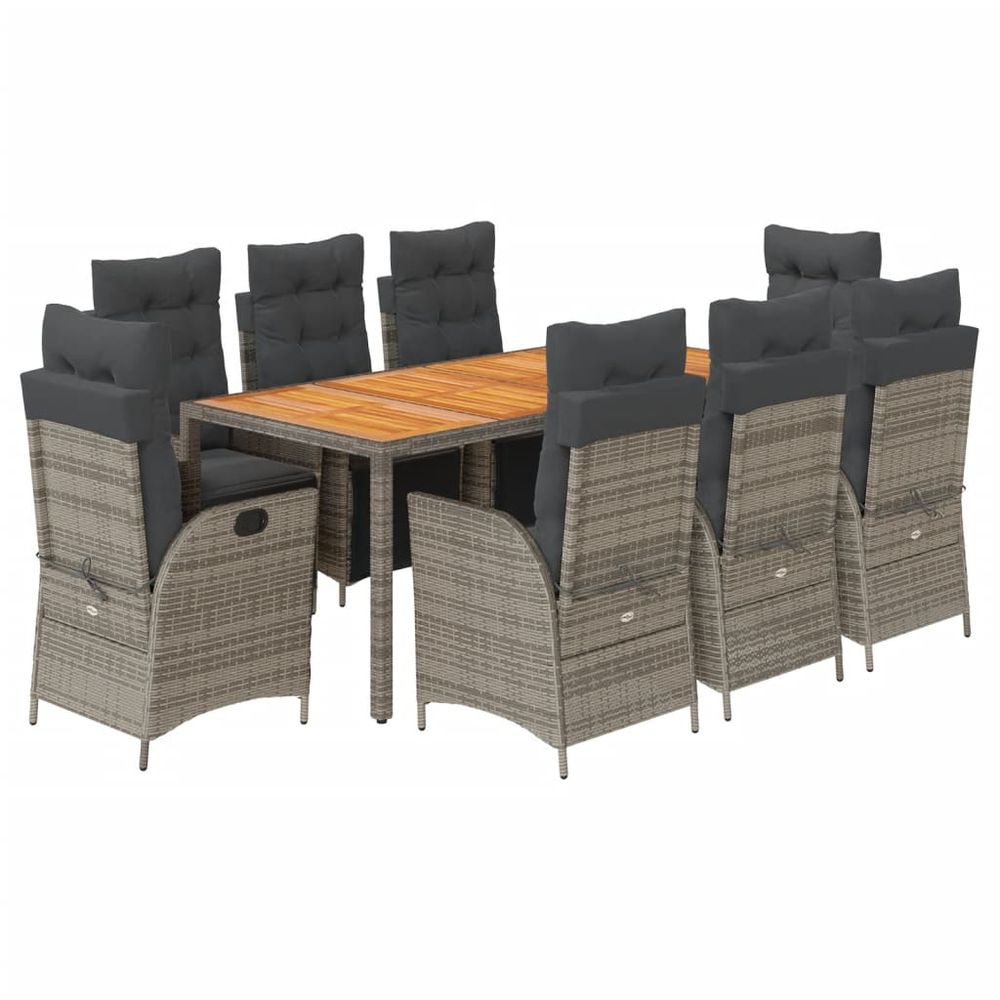 Ensemble à manger de jardin 9 pcs coussins gris résine tressée