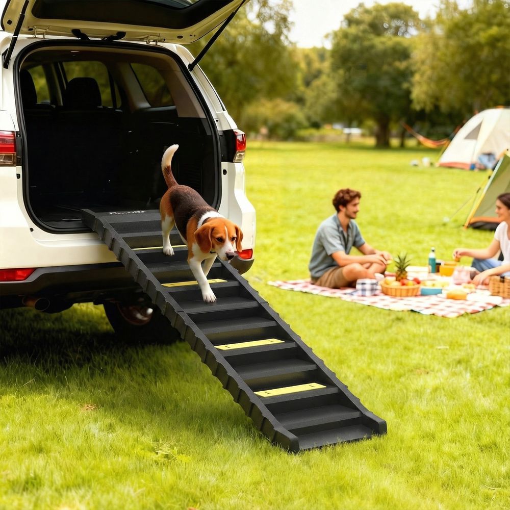 Escalier pour chien pliable en pp et tpr noir 154 x 40 x 7,5 cm pour voiture et lit 10 marches antidérapantes
