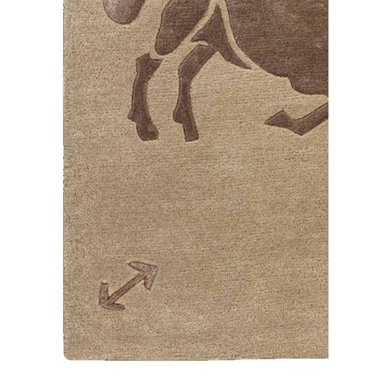 Tapis entrée 70x130 fait main en laine beige rectangle motif géométrique