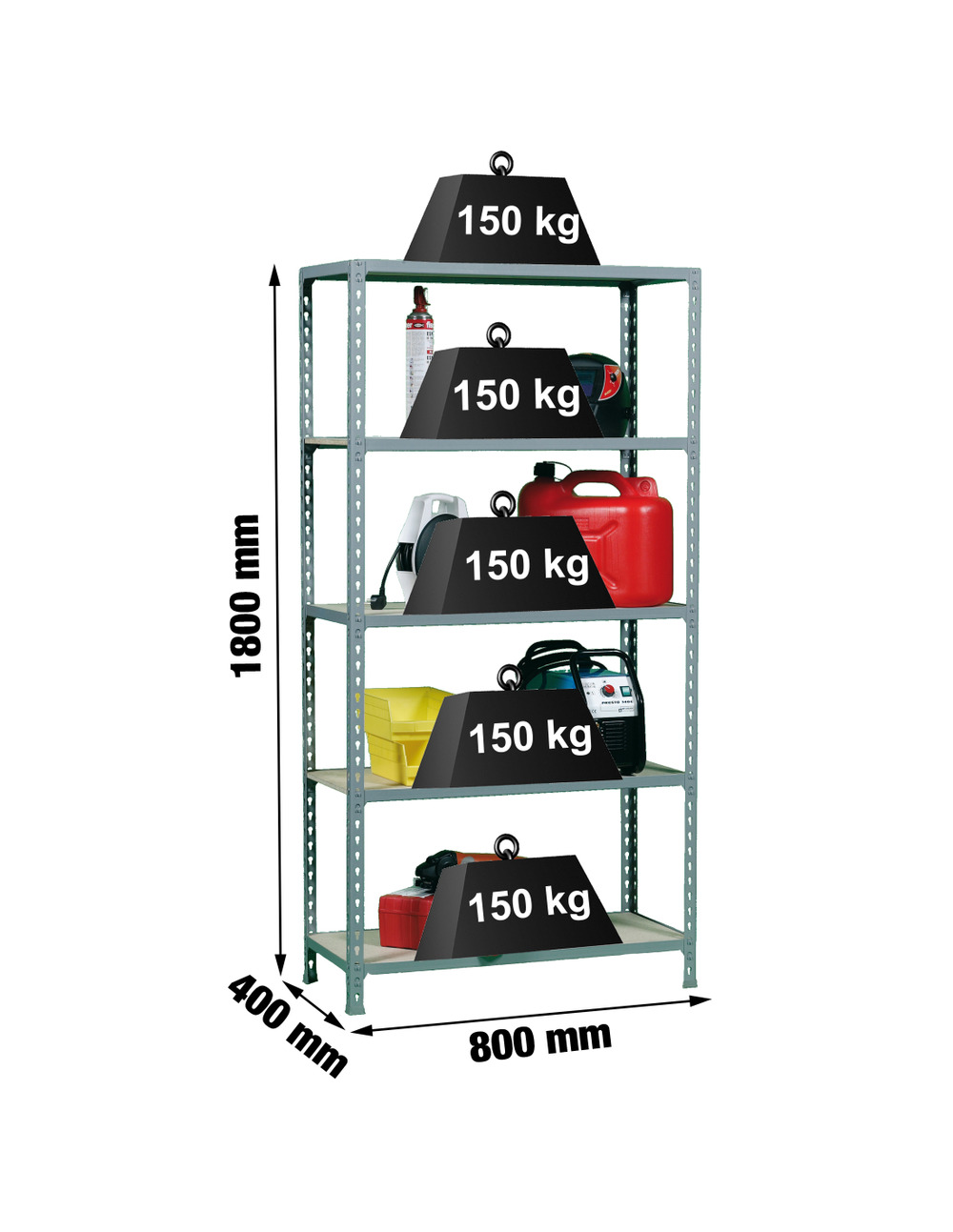 Etagère légère sans vis maderclick mini 5/400 gris/bois gris/bois 1800x800x400 - simonrack