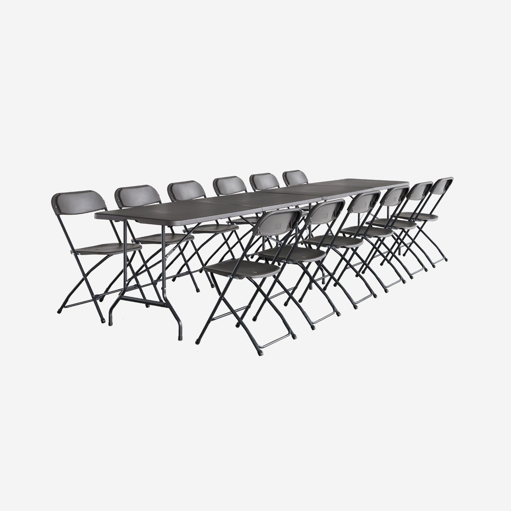 Lot de 2 tables de réception pliables en plastique 180cm + 12 chaises d'appoint, table de camping