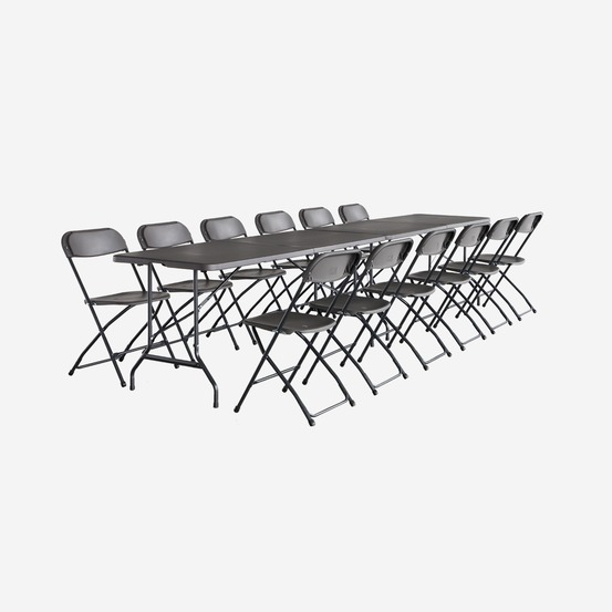 Lot de 2 tables de réception pliables en plastique 180cm + 12 chaises d'appoint, table de camping