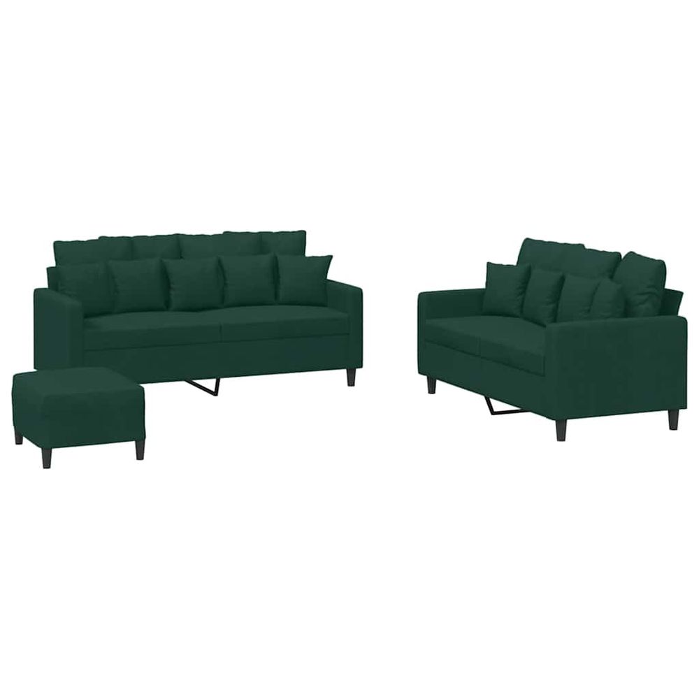 Ensemble de canapés 3 pcs avec coussins vert foncé velours