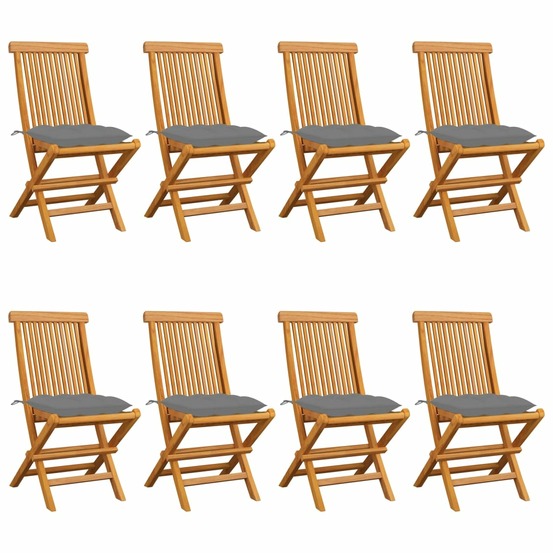 Chaises de jardin et coussins gris lot de 8 bois de teck massif