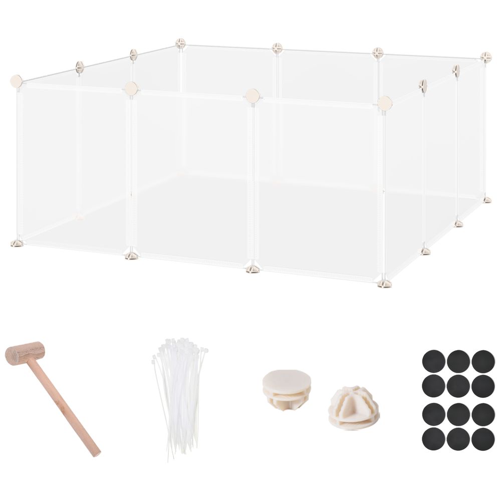 Cage parc enclos modulable petits animaux - dim. 105l x 105l x 45h cm - 12 panneaux résine pp opaque