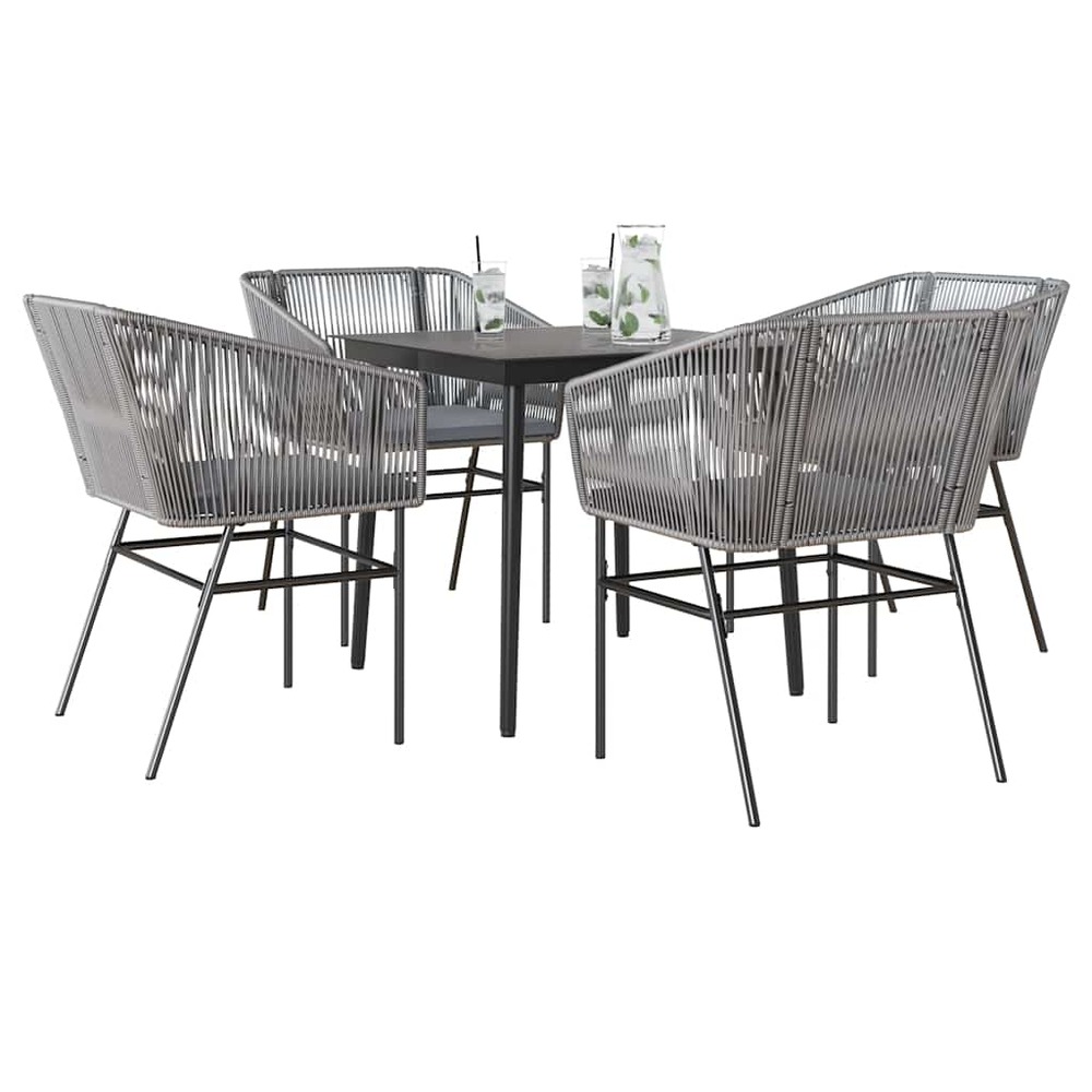 Ensemble à manger jardin coussins 5 pcs gris poly rotin verre
