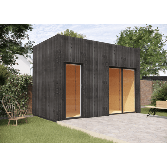 Studio de jardin bien isolé en bois 4,4 x 2,4 x 3,2 m / isolation re2020 / menuiseries alu k-line