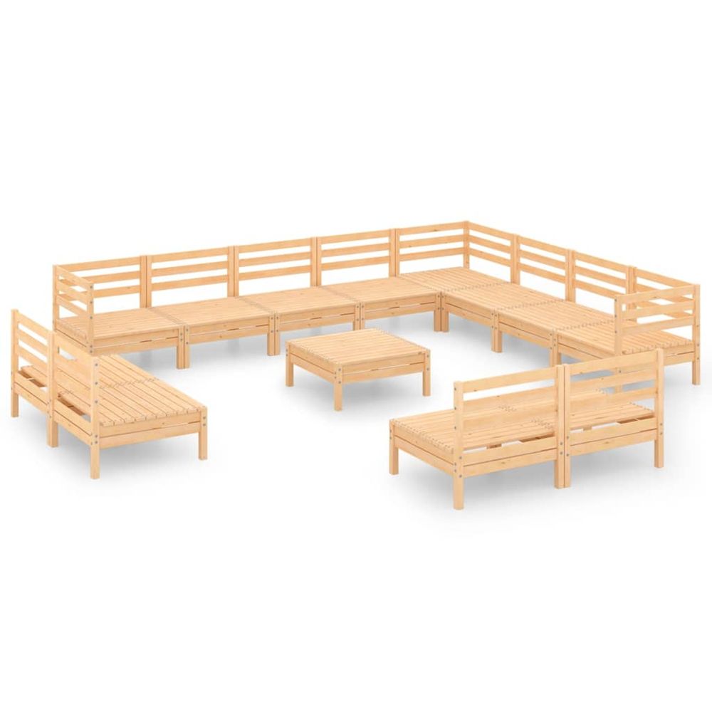 Salon de jardin 13 pcs bois de pin massif