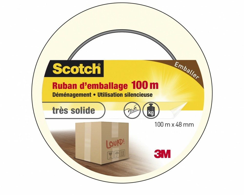 Adhésif scotch emballage une face multiusage l.100 m x l.48 mm, transparent