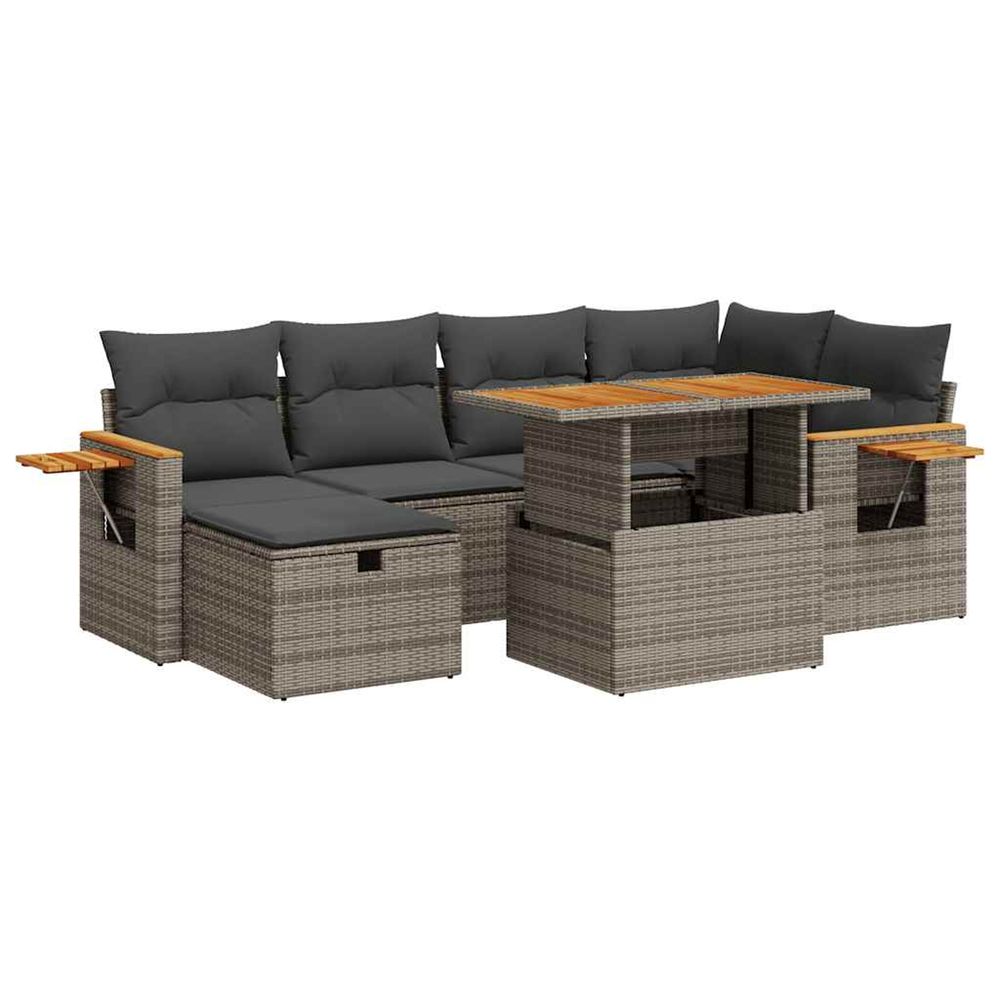Salon de jardin 8 pcs avec coussins gris résine tressée