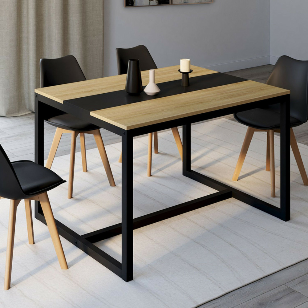 Table à manger rectangle dover 6 personnes bande centrale noire design industriel 120 cm