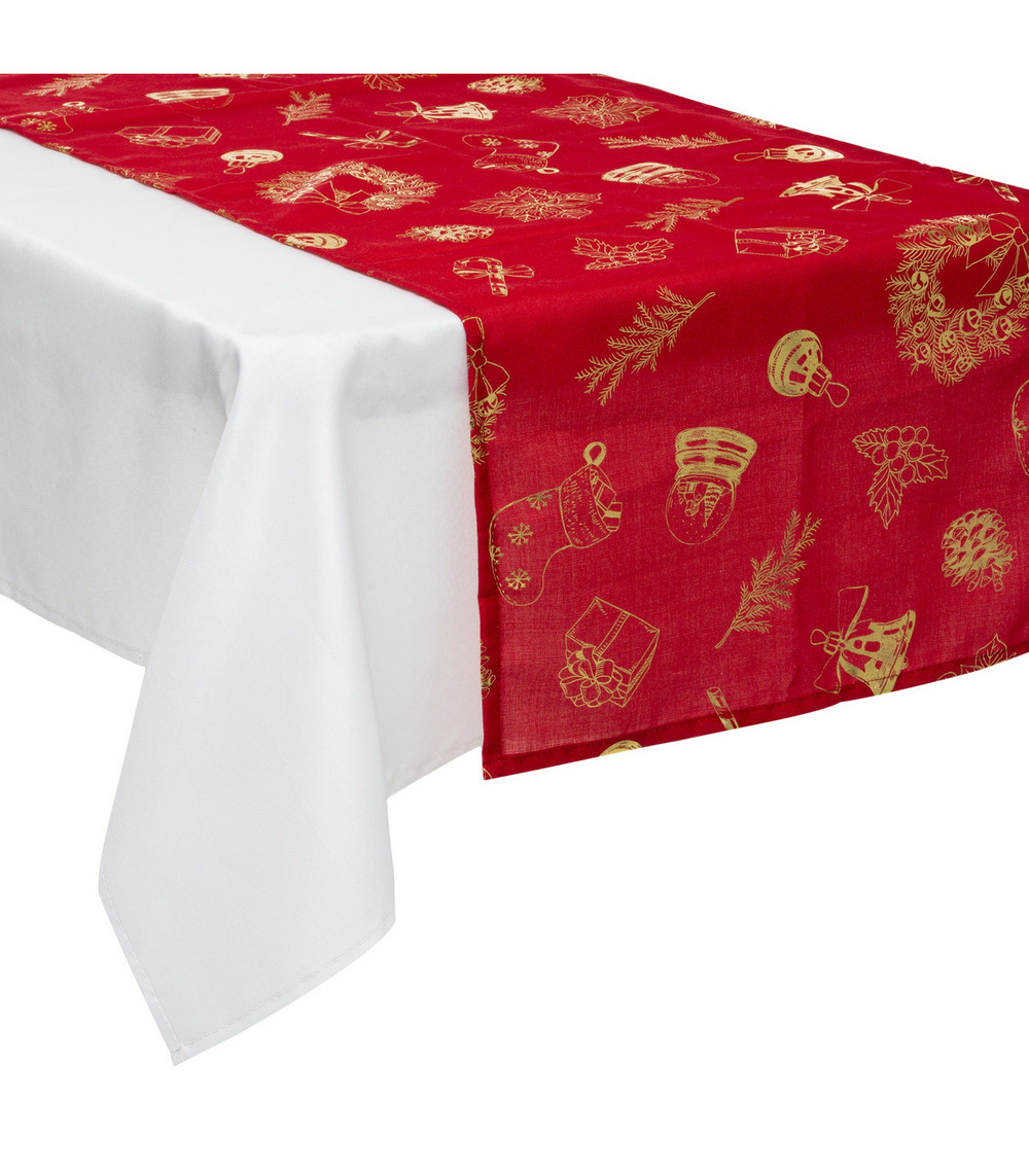 Chemin de table rouge imprimé dorée 45 x 200 cm