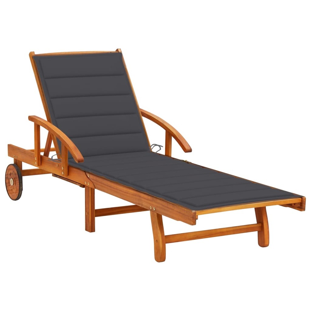 Transat chaise longue bain de soleil lit de jardin terrasse meuble d'extérieur avec coussin bois d'acacia solide