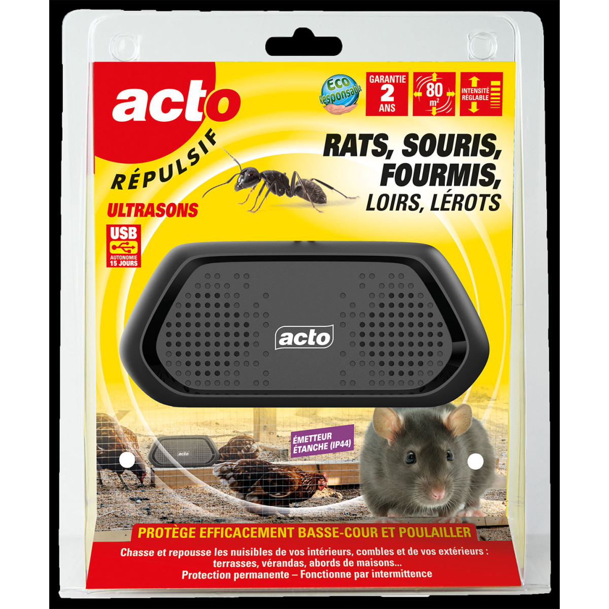 Acto répulsif ultrasons : solution ultime contre rats, souris, fourmis et plus.