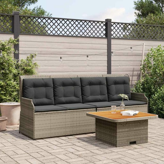 Salon de jardin 3 pcs avec coussins gris résine tressée