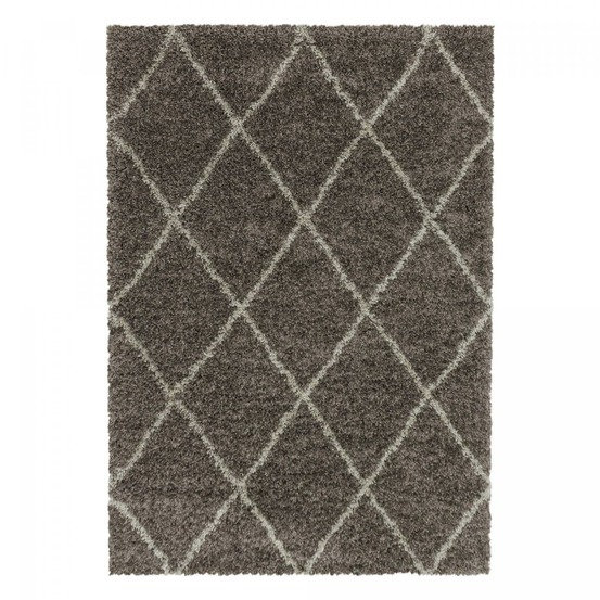 Tapis berbère 120x170 tissé motif losange shaggy a taupe