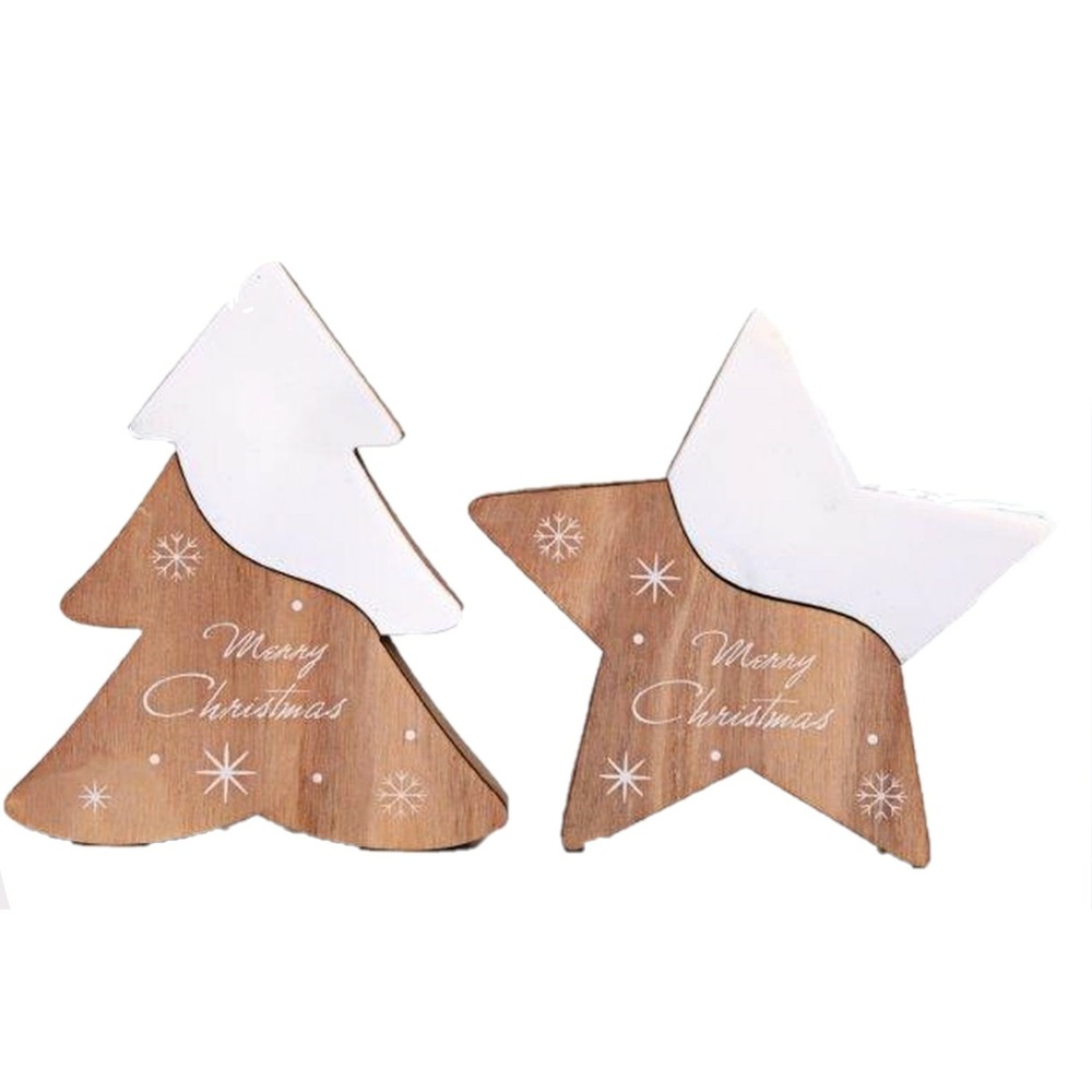 2 décorations de noël wooden natural - blanc