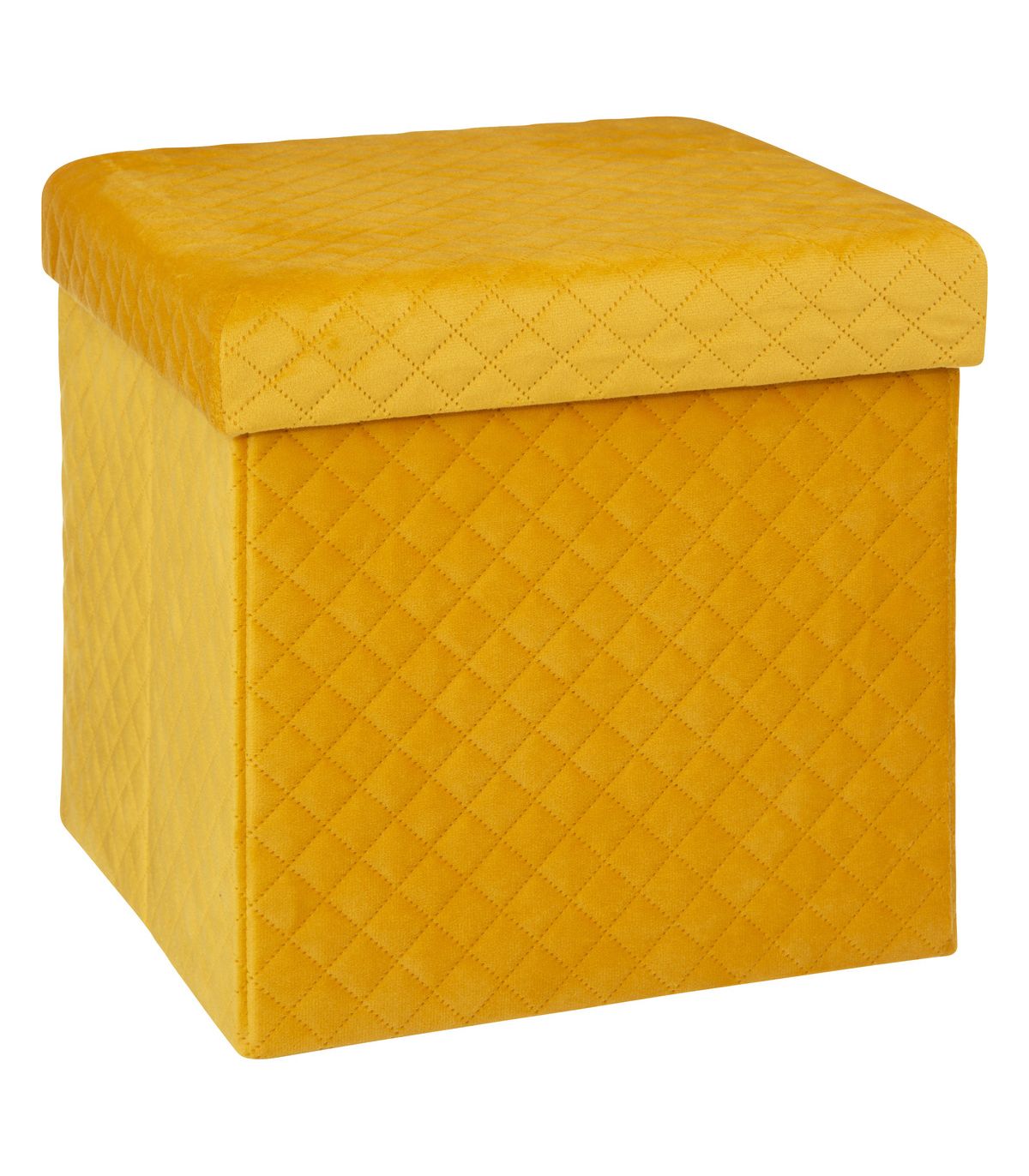 2 en 1 pouf et coffre de rangement en velours jaune  31 x 31 cm