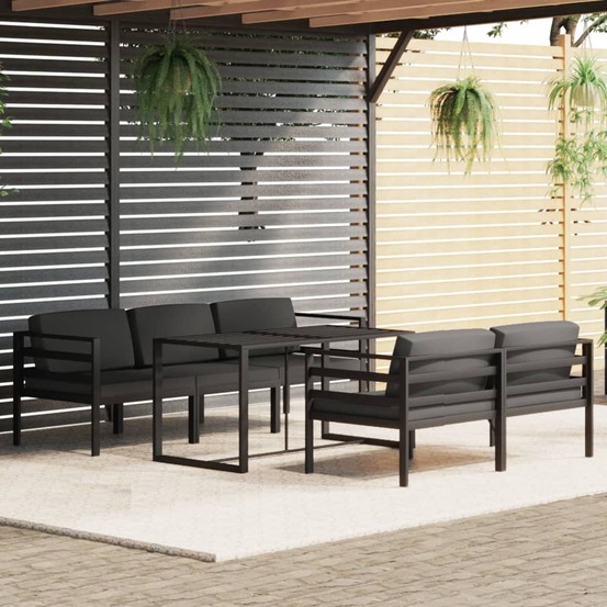 Salon de jardin 6 pcs avec coussins aluminium anthracite