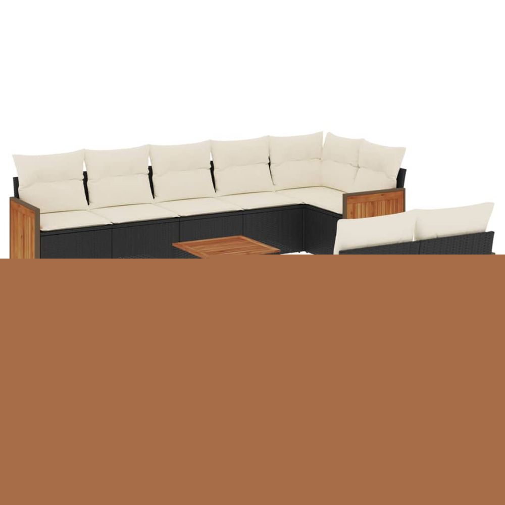 Salon de jardin 9 pcs avec coussins noir résine tressée