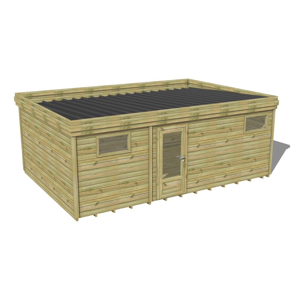 Abri de jardin bois pin traité autoclave 27mm - 6,395x4,34m / 28m2 - bac acier - plancher bois