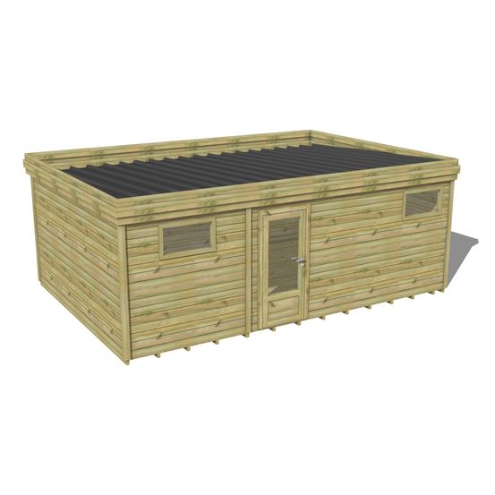 Abri de jardin bois pin traité autoclave 27mm - 6,395x4,34m / 28m2 - bac acier - plancher bois