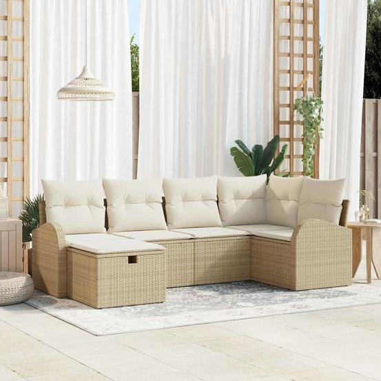 Ensemble de canapé de jardin 6 pcs beige poly rotin