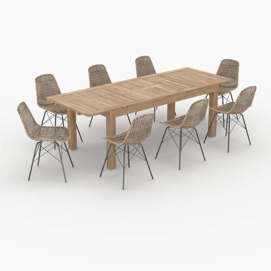 Tiptur-table et chaises de jardin 8 personnes en bois et résine tressée