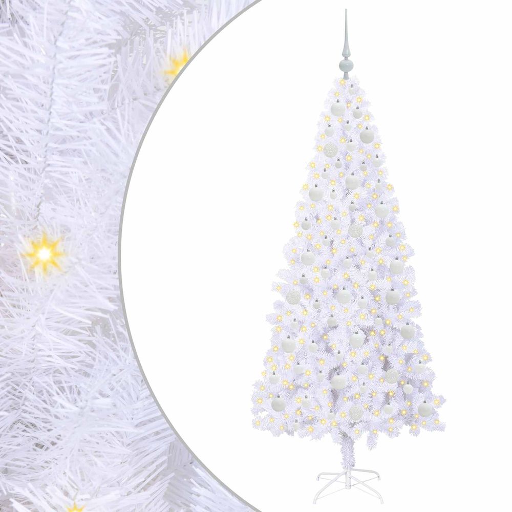 Sapin de noël artificiel avec 300 led blanc 180 cm pvc et acier