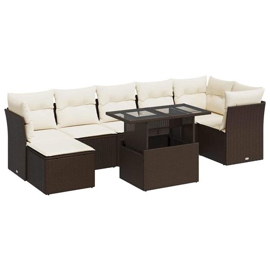 Salon de jardin 8 pcs avec coussins marron résine tressée
