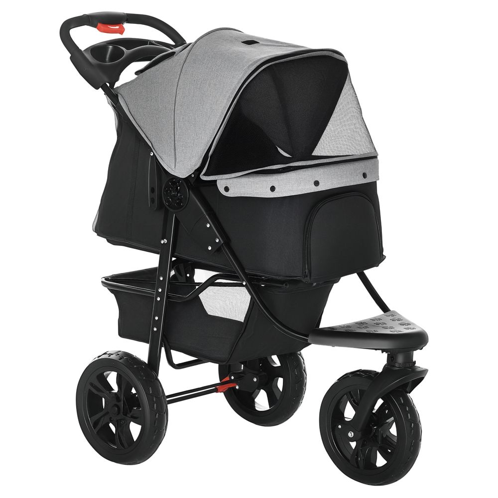 Poussette pour chien acier oxford petits animaux 3 roues freins 109cm gris