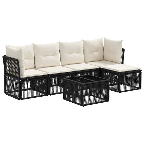 Ensemble de canapé de jardin 6 pc noir polyrotin