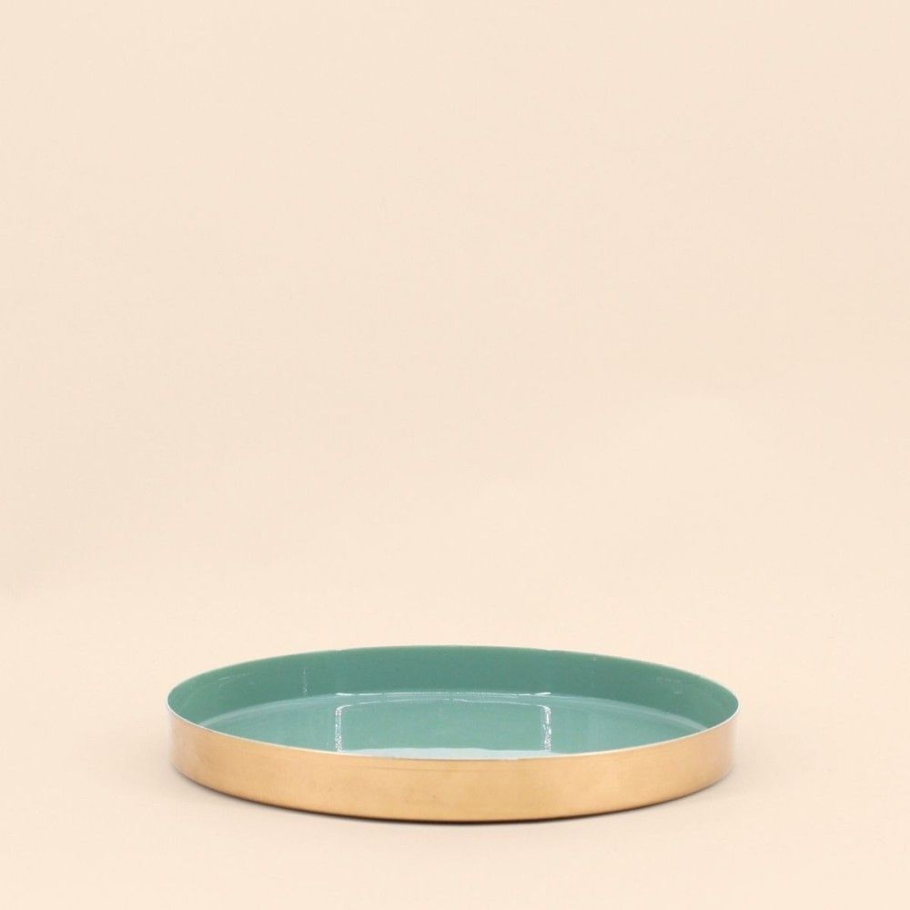 Plateau rond vert, doré 25cm, laob