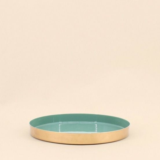 Plateau rond vert, doré 25cm, laob