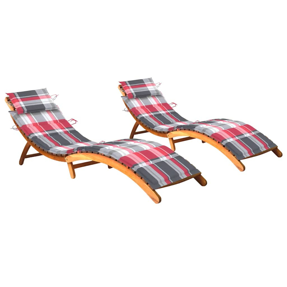 Chaises longues lot de 2 avec coussins bois d'acacia solide