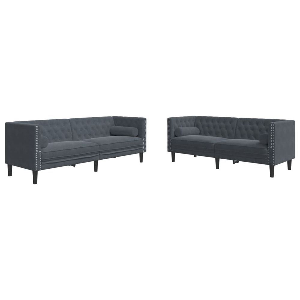 Ensemble de canapé chesterfield et traversins 2 pcs gris foncé