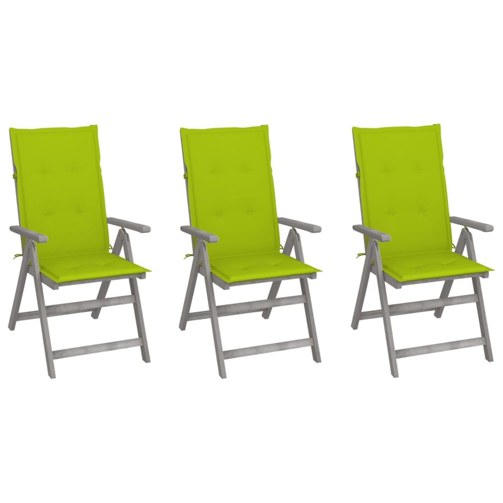 Chaises inclinables de jardin lot de 3 et coussins bois acacia