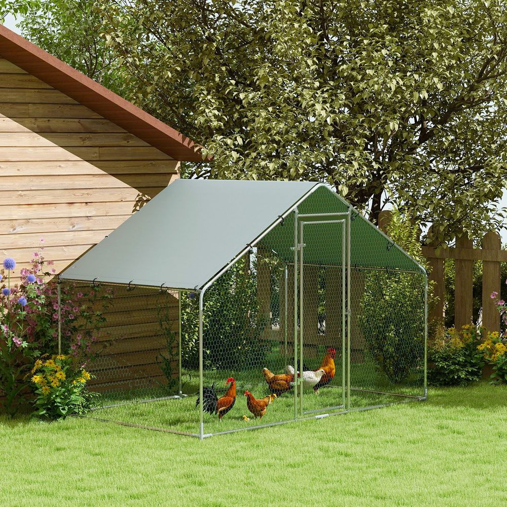 Enclos poulailler acier galvanisé 5.1m² extérieur parc grillagé toit étanche 3x1,7m argent - comfortxl pet living