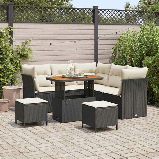 Ensemble de canapé de jardin 8 pcs noir polyrotin