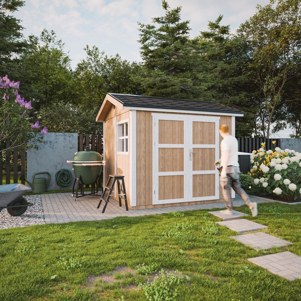 Abri de jardin qualité premium 5,9 m² - h252x250x294 cm - construction de panneaux lp smartside - timbela m913a