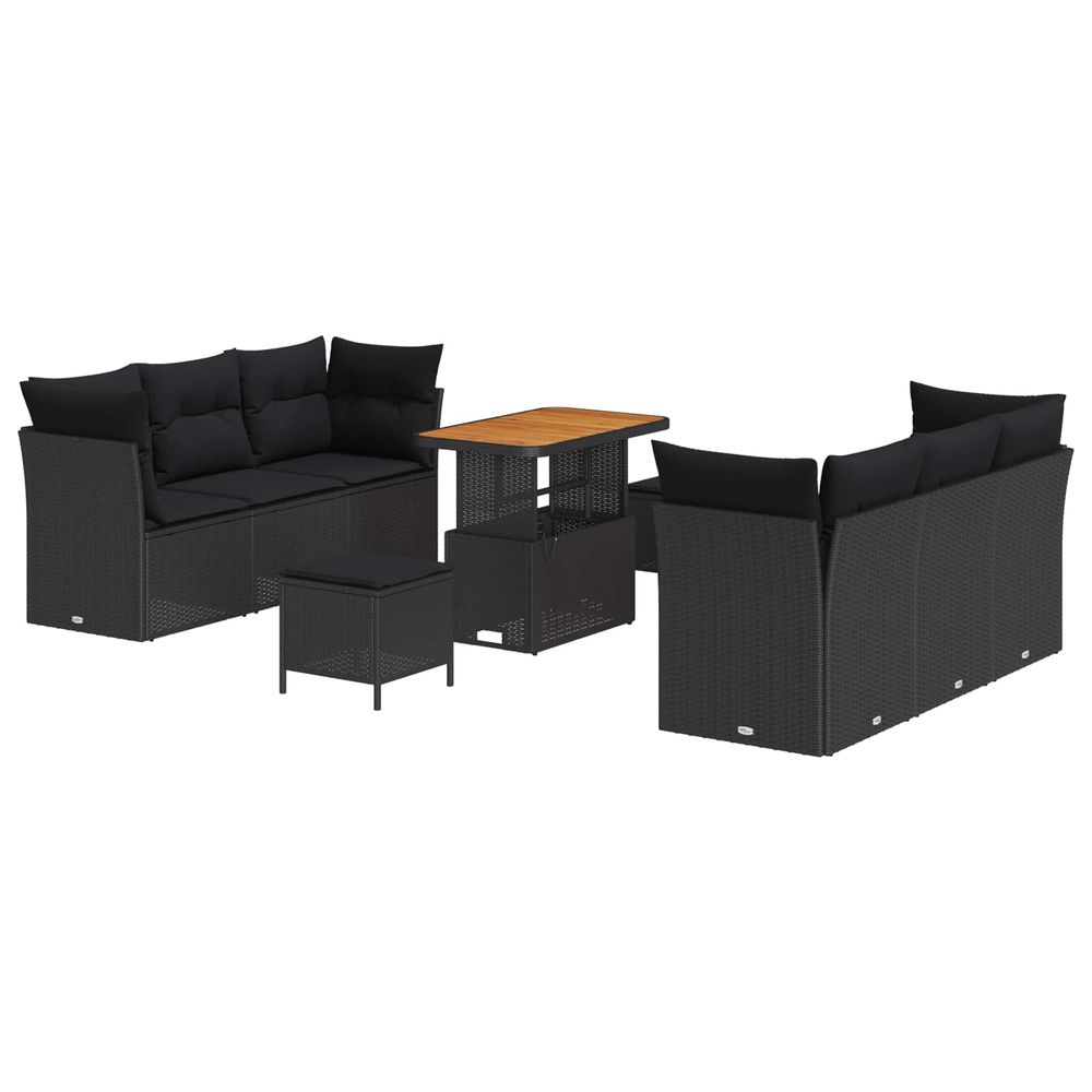 Ensemble de canapé de jardin 9 pc noir polyrotin