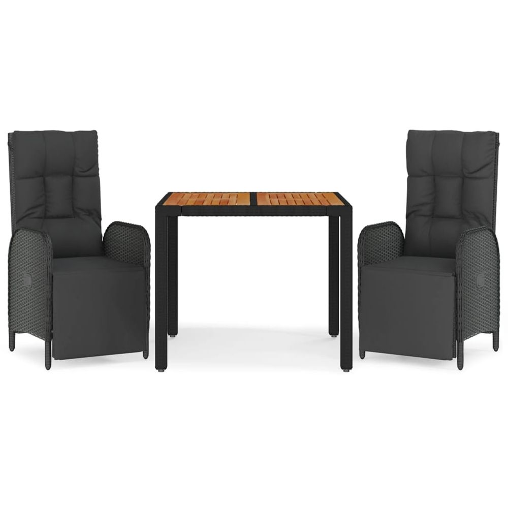 Ensemble à manger de jardin avec coussins 3 pcs noir