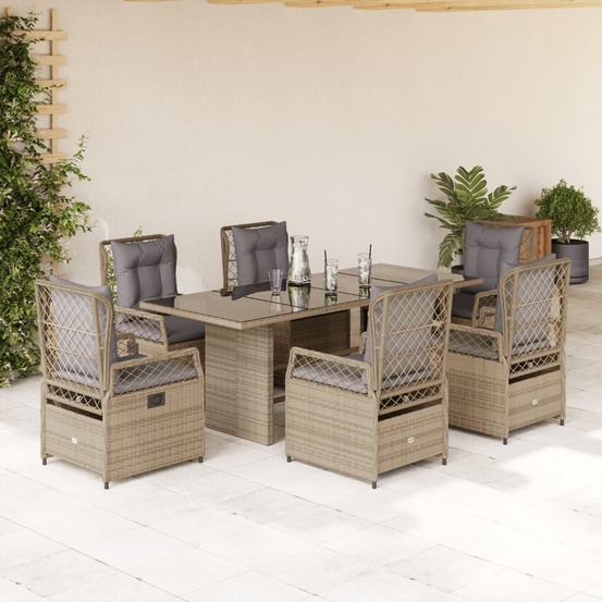 Ensemble à manger de jardin et coussins 7 pcs beige poly rotin
