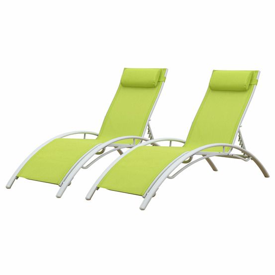 Lot de 2 transats galapagos en textilène vert - aluminium blanc