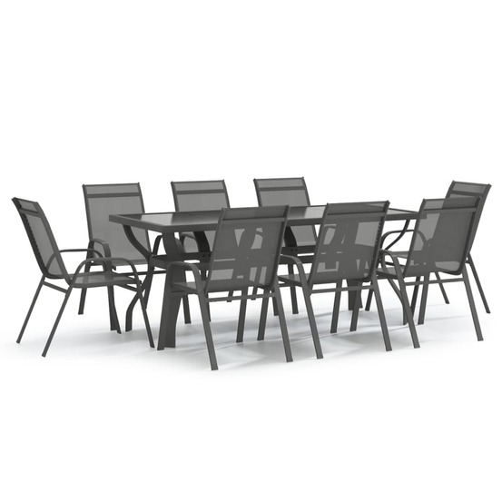Ensemble de salle à manger de jardin meuble extérieur 9 pièces gris et noir