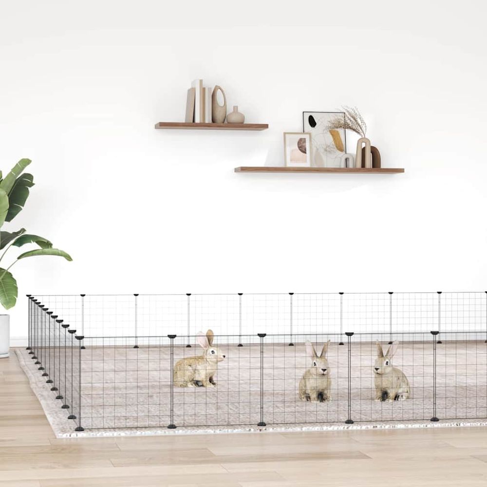 Enclos modulable 44 panneaux en acier avec porte pour lapin chiot noir