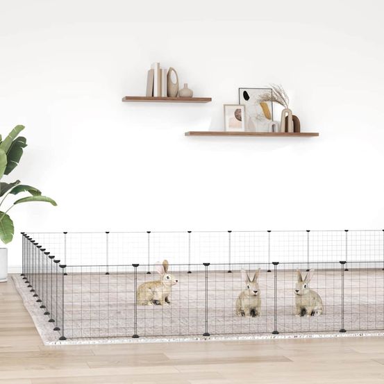 Enclos modulable 44 panneaux en acier avec porte pour lapin chiot noir